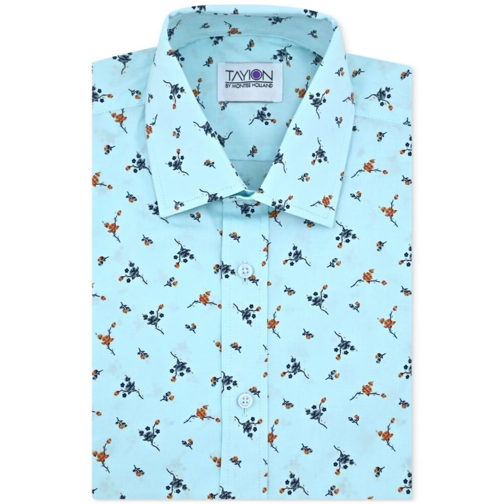 Tayion Collection Men Regular fit Dress Shirt Size M 15-15.5 32-33 Blue Floral
